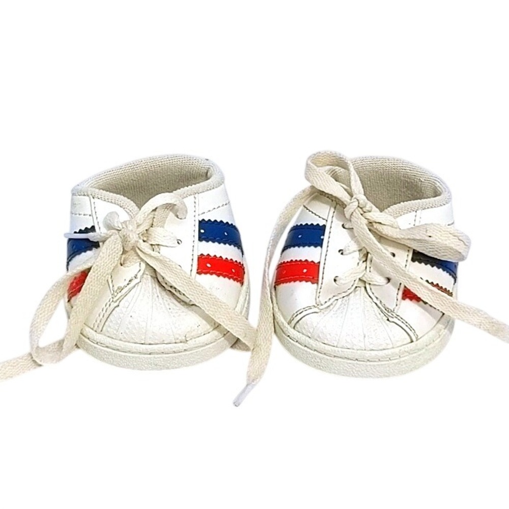 Build A Bear Workshop White Sneakers Red Blue Stripes Shell Toe Plush Doll Shoes